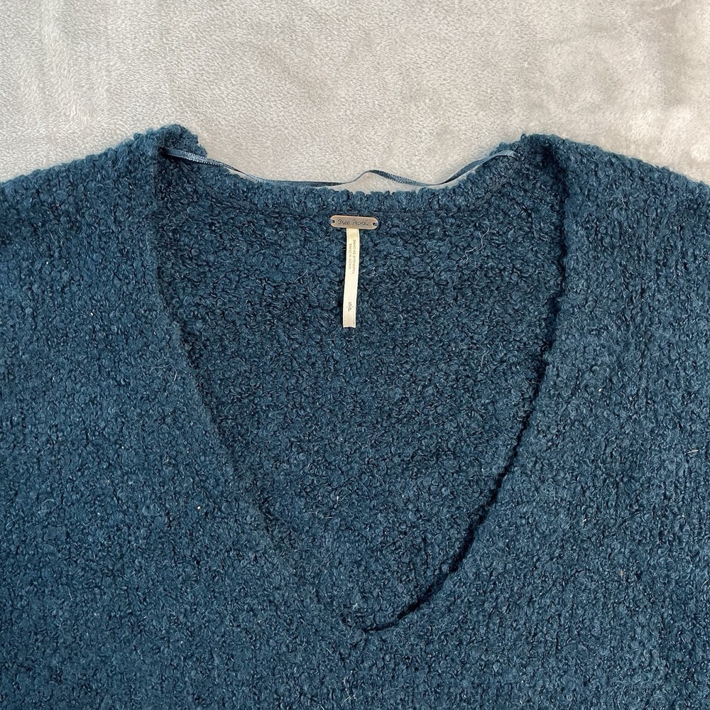 Free People Alpaca Blend Boucle Sweater Womens Small Blue Oversized Cozy Boho - Picture 6 of 14